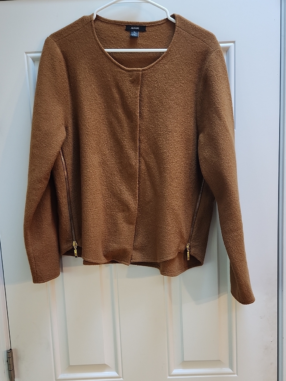 Alfani Camel Textured Zip-Pocket Jacket